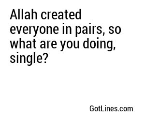 Allah created everyone in pairs, so what are you doing, single?
