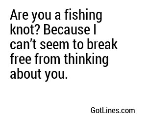 Are you a fishing knot? Because I can’t seem to break free from thinking about you.
