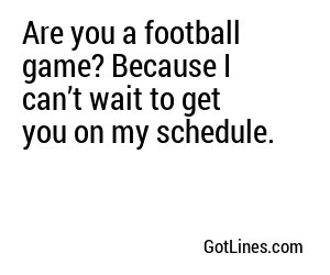 Are you a football game? Because I can’t wait to get you on my schedule.
