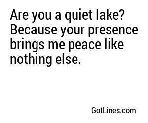 Are you a quiet lake? Because your presence brings me peace like nothing else.
