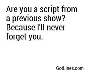 Are you a script from a previous show? Because I'll never forget you.
