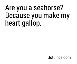 Are you a seahorse? Because you make my heart gallop.
