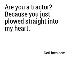 Are you a tractor? Because you just plowed straight into my heart.
