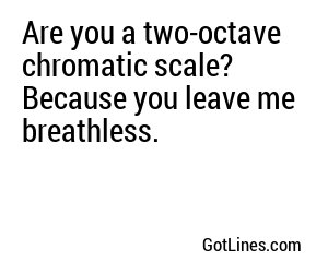 Are you a two-octave chromatic scale? Because you leave me breathless.
