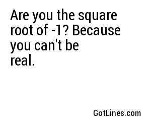 Are you the square root of -1? Because you can't be real.