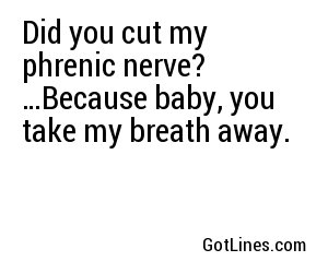 Did you cut my phrenic nerve? …Because baby, you take my breath away.  
