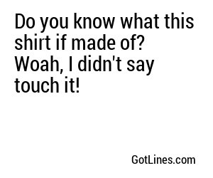 Do you know what this shirt if made of? Woah, I didn't say touch it!
