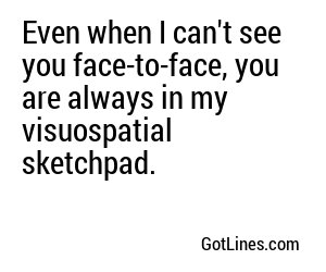 Even when I can't see you face-to-face, you are always in my visuospatial sketchpad.
