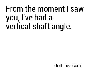 From the moment I saw you, I've had a vertical shaft angle.
