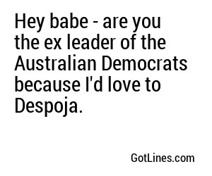 Hey babe - are you the ex leader of the Australian Democrats because I'd love to Despoja.
