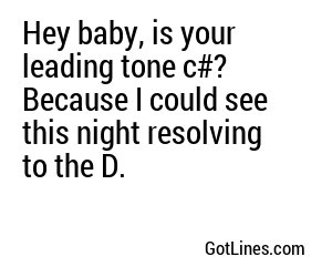 Hey baby, is your leading tone c#? Because I could see this night resolving to the D.
