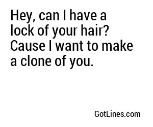 Hey, can I have a lock of your hair? Cause I want to make a clone of you.
