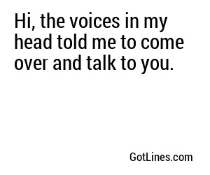 Hi, the voices in my head told me to come over and talk to you.
