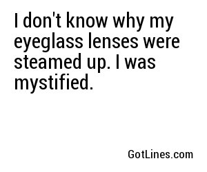 I don't know why my eyeglass lenses were steamed up. I was mystified.
