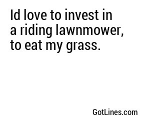 Id love to invest in a riding lawnmower, to eat my grass.
