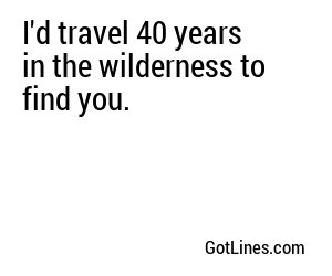 I'd travel 40 years in the wilderness to find you.
