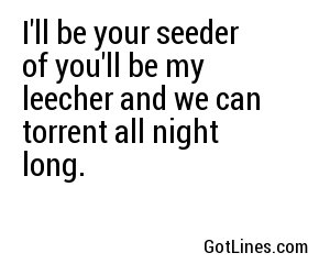 I'll be your seeder of you'll be my leecher and we can torrent all night long.
