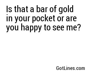 Is that a bar of gold in your pocket or are you happy to see me?
