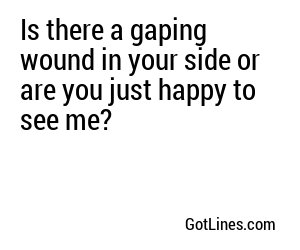 Is there a gaping wound in your side or are you just happy to see me?
