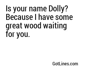 Is your name Dolly? Because I have some great wood waiting for you.
