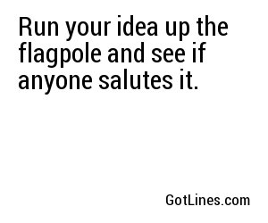 Run your idea up the flagpole and see if anyone salutes it.