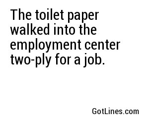 The toilet paper walked into the employment center two-ply for a job.
