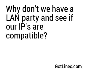 Why don't we have a LAN party and see if our IP's are compatible?
