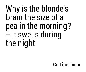 Why is the blonde's brain the size of a pea in the morning? -- It swells during the night!