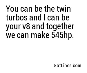 You can be the twin turbos and I can be your v8 and together we can make 545hp.
