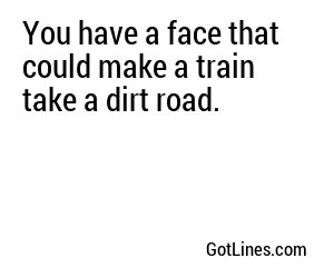 You have a face that could make a train take a dirt road.
