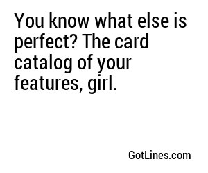 You know what else is perfect? The card catalog of your features, girl.
