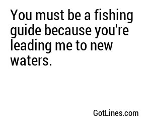 You must be a fishing guide because you're leading me to new waters.
