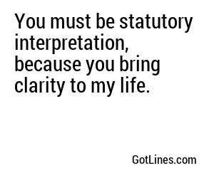 You must be statutory interpretation, because you bring clarity to my life.
