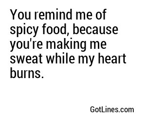 You remind me of spicy food, because you're making me sweat while my heart burns.
