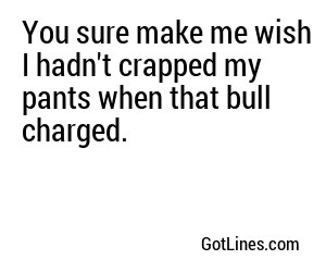 You sure make me wish I hadn't crapped my pants when that bull charged.
