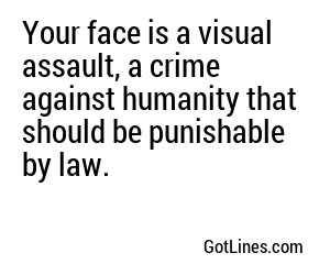 Your face is a visual assault, a crime against