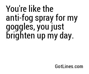 You're like the anti-fog spray for my goggles, you just brighten up my day. 
