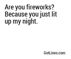 Are you fireworks? Because you just lit up my night.
