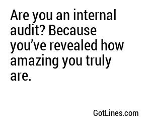 Are you an internal audit? Because you’ve revealed how amazing you truly are.
