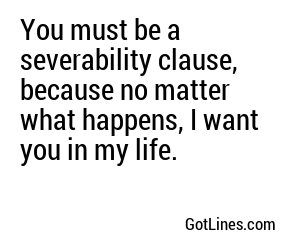 You must be a severability clause, because no matter what happens, I want you in my life.
