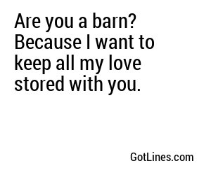 Are you a barn? Because I want to keep all my love stored with you.
