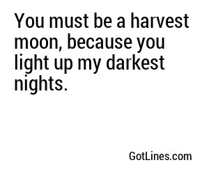 You must be a harvest moon, because you light up my darkest nights.
